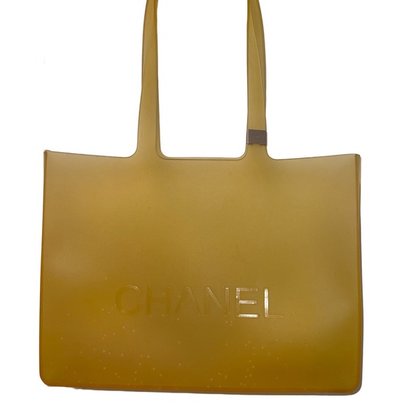 Authentic vintage CHANEL jumbo yellow clear rubber tote shoulder bag - Picture 1 of 7